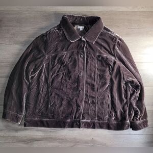 J.Jill Women's Soft Velour Button Up Jacket 82%Rayon 18%Silk Size:4X Color:Brown